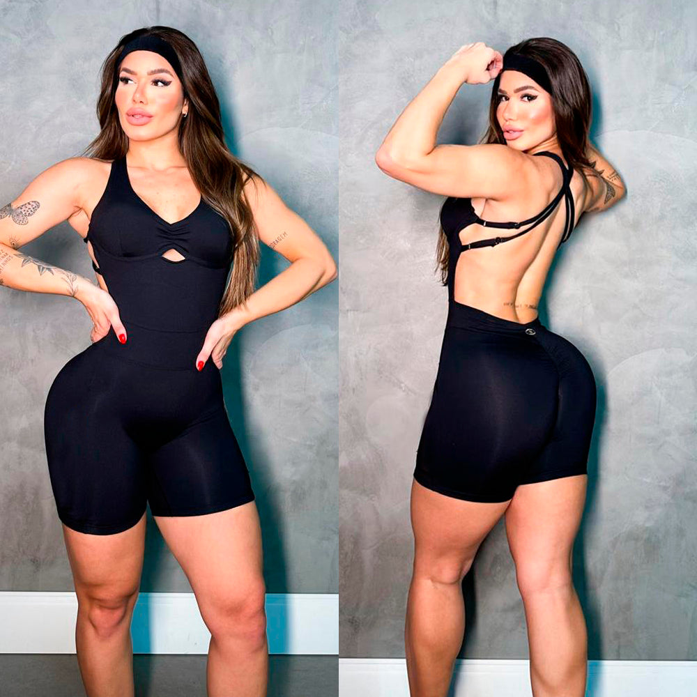 SCRUNCH BOOTY BLACK AND dETAIL SHORT JUMPSUIT
