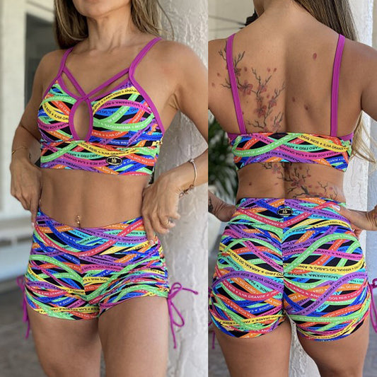 SCRUNCH BOOTY MULTICOLOR SHORTS AND TOP - NO RETURN