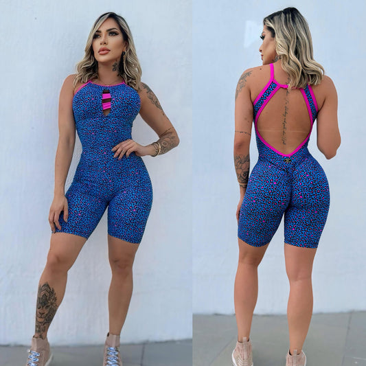 SCRUNCH BOOTY BLUE AND PINK TIGER SHORTS JUMPSUIT NO RETURN