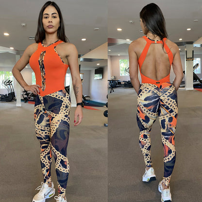 SCRUNCH BOOTY GOLD CHAIN AND ORANGE DETAIL JUMPSUIT