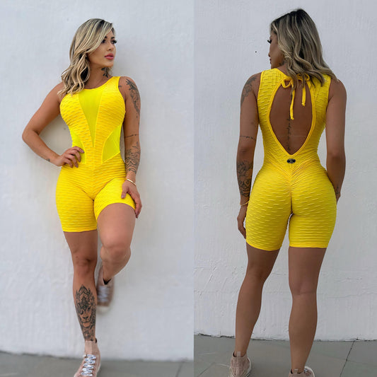 SCRUNCH BOOTY YELLOW AND MASH DETAIL SHORTS JUMPSUIT NO RETURN