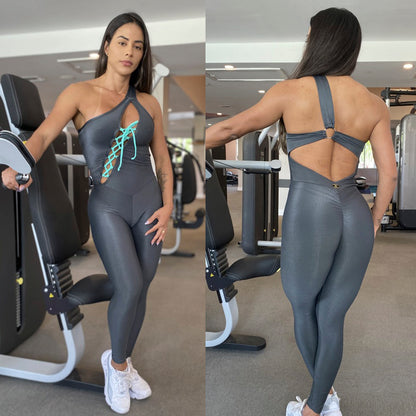 SCRUNCH BOOTY GRAY WONDER AND GREEN DETAILS JUMPSUIT