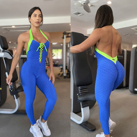 SCRUNCH BOOTY ROYAL BLUE AND NEON DETAIL JUMPSUIT
