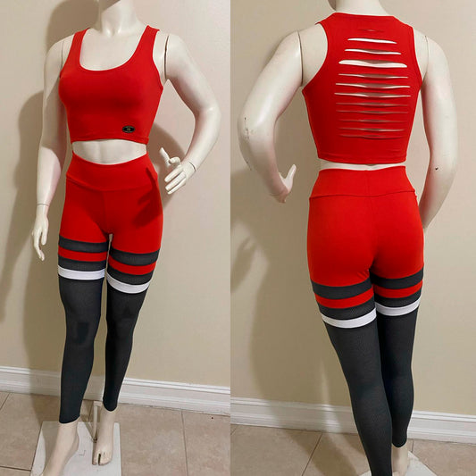 IRISFITNESS RED AND GRAY LEGGING AND RED TOP  SET NO RETURN