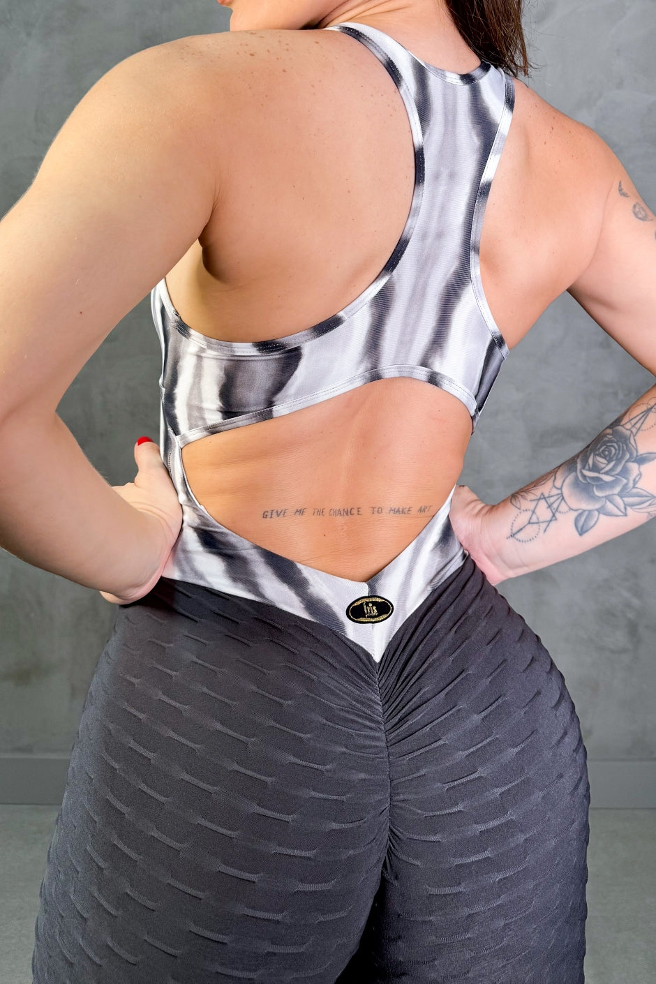 SCRUNCH BOOTY GRAY AND PRINT LACE DETAIL JUMPSUIT
