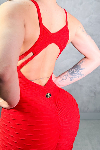 SCRUNCH BOOTY RED WAVE FRONT DETAIL JUMPSUIT