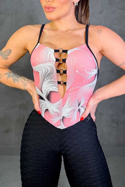 SCRUNCH BOOTY BLACK WAVE AND PINK PRINT DETAIL JUMPSUIT
