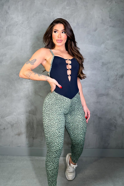 SCRUNCH BOOTY BABY GREEN LEOPARD RINGS DETAILS JUMPSUIT