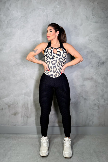 SCRUNCH BOOTY BLACK WAVE AND BEIGE LEOPARD JUMPSUIT