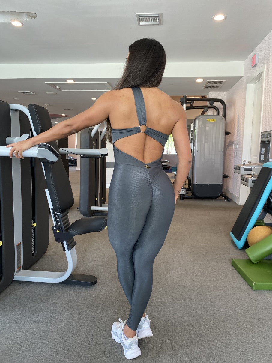 SCRUNCH BOOTY GRAY WONDER AND GREEN DETAILS JUMPSUIT
