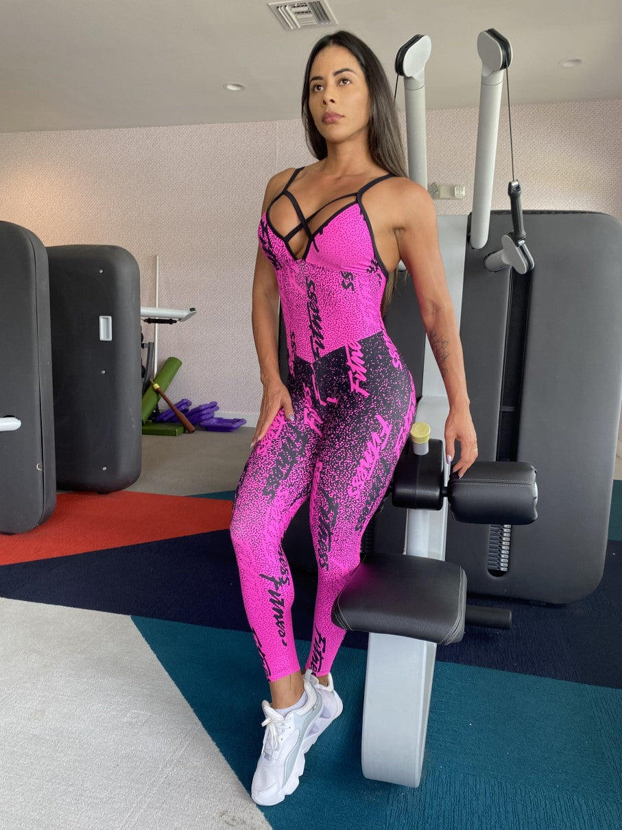 SCRUNCH BOOTY PINK AND BLACK FITNESS JUMPSUIT