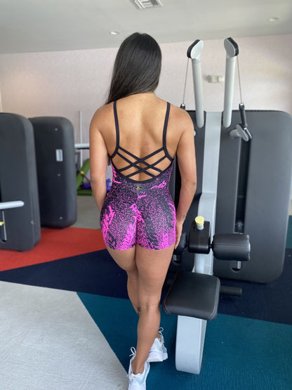 SCRUNCH BOOTY PINK AND BLACK FITNESS SHORTS JUMPSUIT
