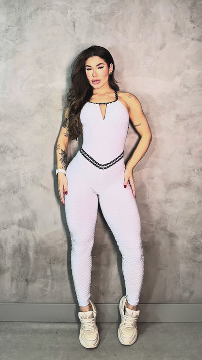 SCRUNCH BOOTY WHITE WAVE AND PINK POLKA DOTS DETAIL SHORTS JUMPSUIT