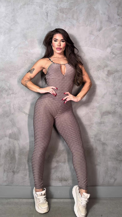 SCRUNCH BOOTY LIGHT BROWN WAVE JUMPSUIT