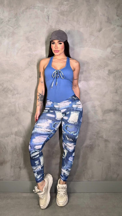 SCRUNCH BOOTY FAKE JEANS AND BLUE LACE JUMPSUIT