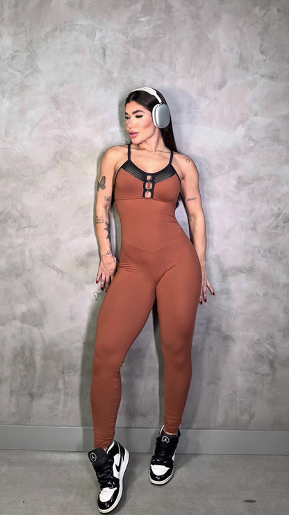 SCRUNCH BOOTY BROWN AND BLAH RINGS JUMPSUIT