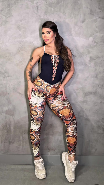 SCRUNCH BOOTY SNAKE AND BLACK DETAIL JUMPSUIT