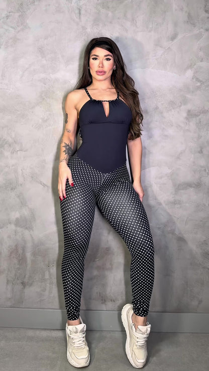 SCRUNCH BOOTY BLACK AND WHITE POLK DOTS GORGEOUS JUMPSUIT