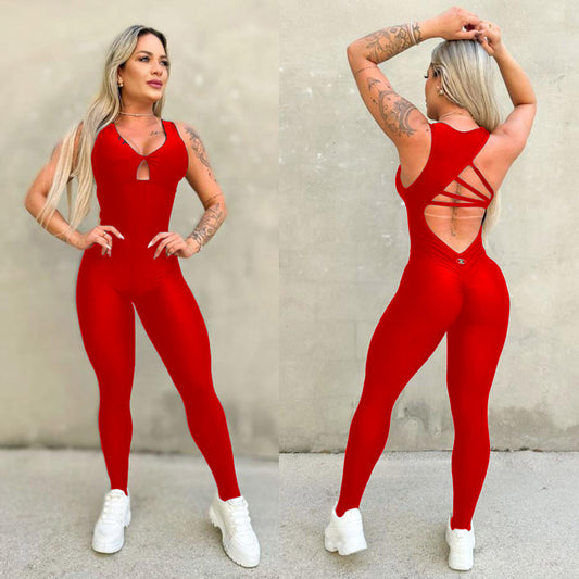 SCRUNCH BOOTY SEXY BACK RED RINGS JUMPSUIT