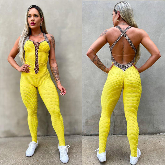 SCRUNCH BOOTY YELLOW AND BROWN TEETH JUMPSUIT