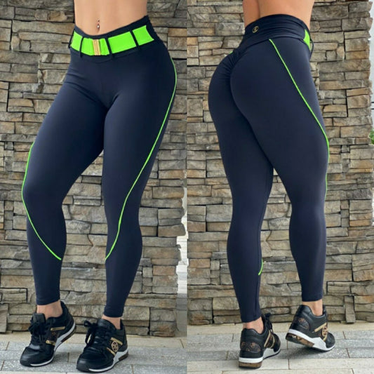 BUTT SCRUNCH GREEN NEON BELTED LEGGINGS - Iris Fitness home of good quality leggings with really good prices