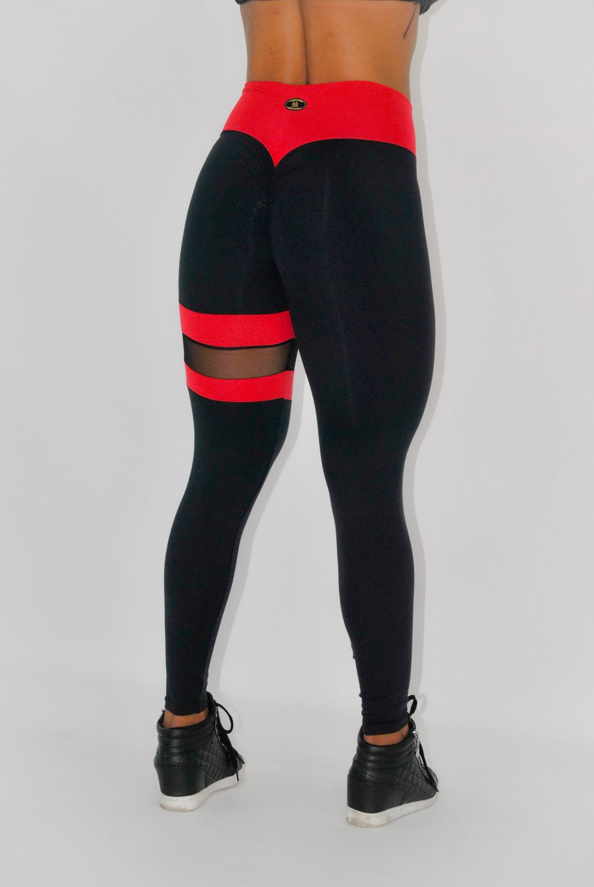 BUTT SCRUNCH LEG BAND RED AND BLACK LEGGINGS - Iris Fitness home of good quality leggings with really good prices