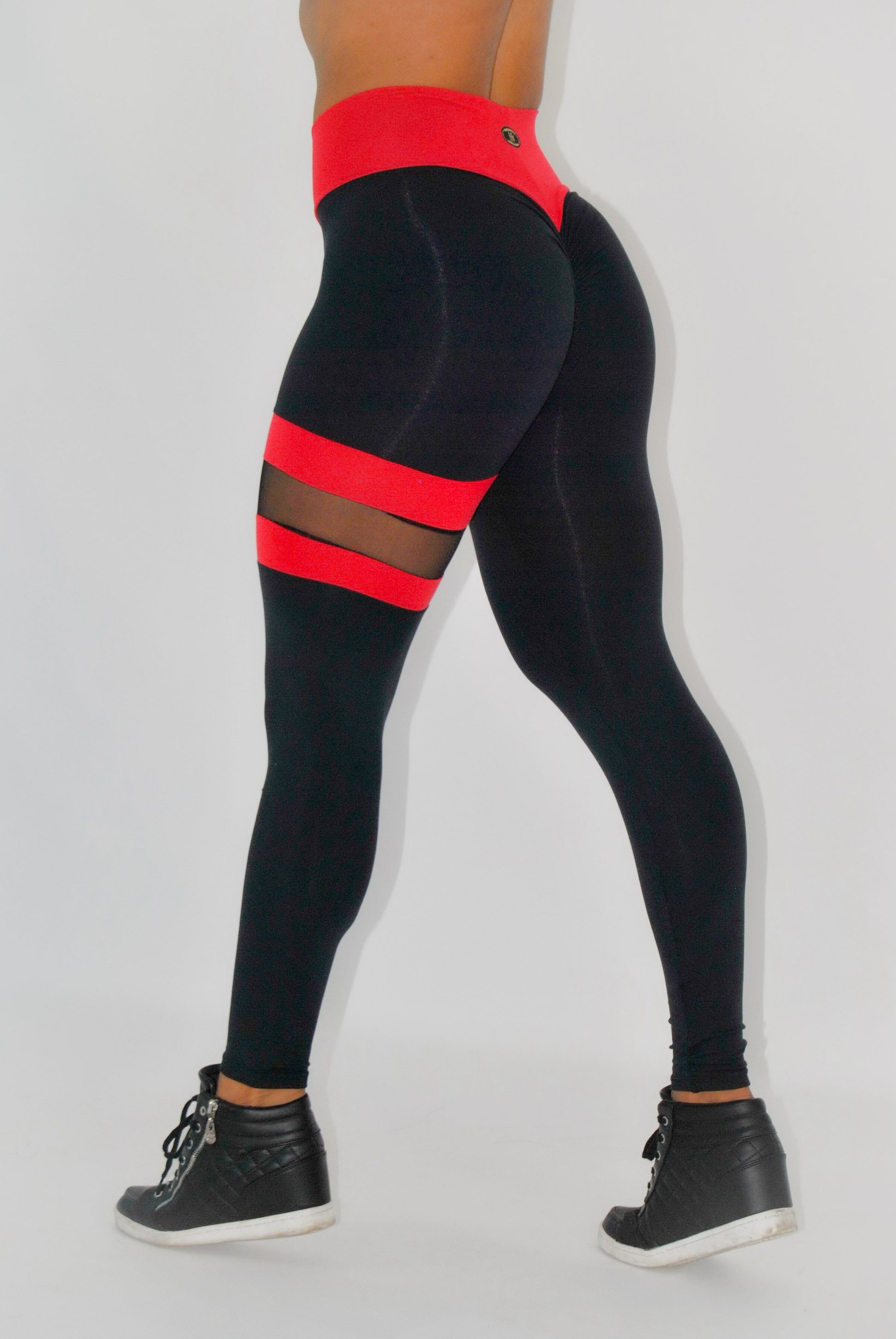 BUTT SCRUNCH LEG BAND RED AND BLACK LEGGINGS - Iris Fitness home of good quality leggings with really good prices