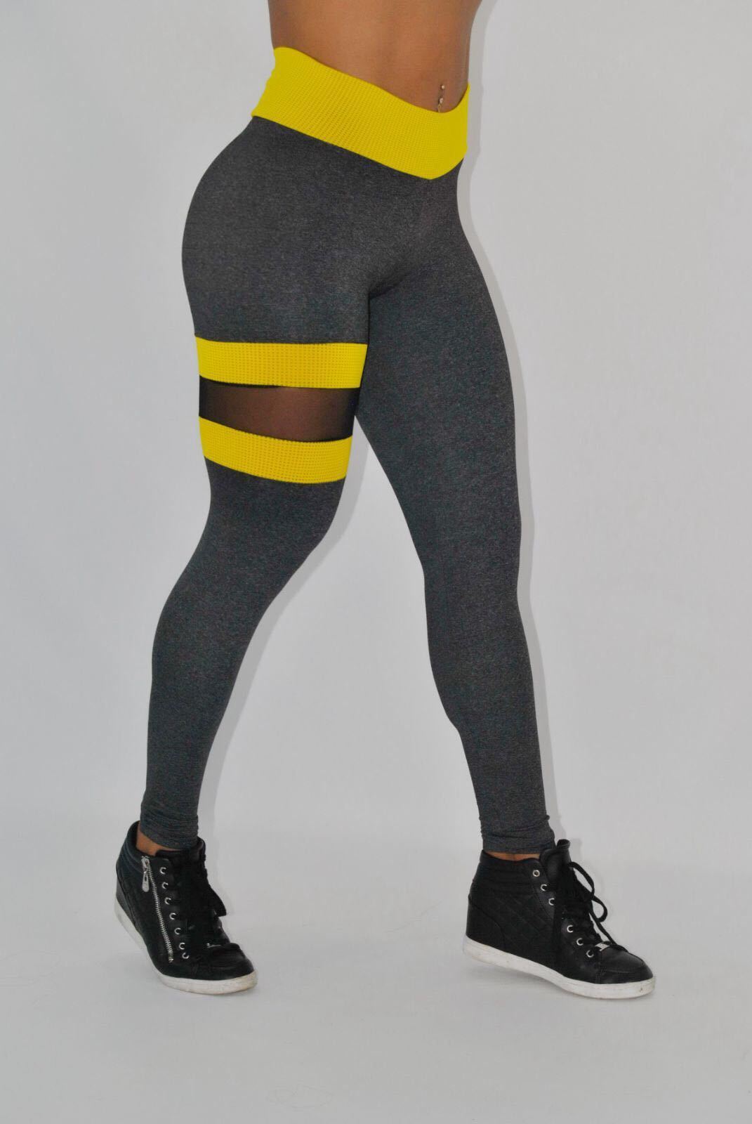 BUTT SCRUNCH LEG BAND YELLOW AND GRAY LEGGINGS - Iris Fitness home of good quality leggings with really good prices