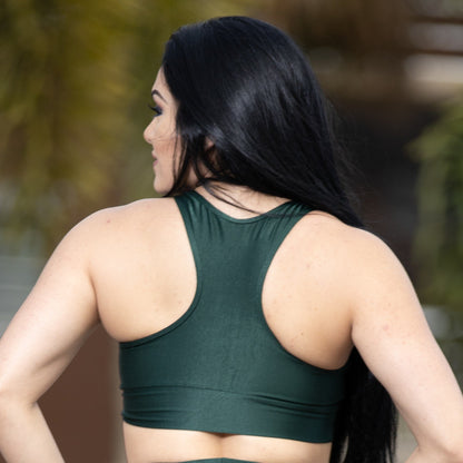 MESH FRONT SHINY ARMY GREEN TOP - Iris Fitness home of good quality leggings with really good prices
