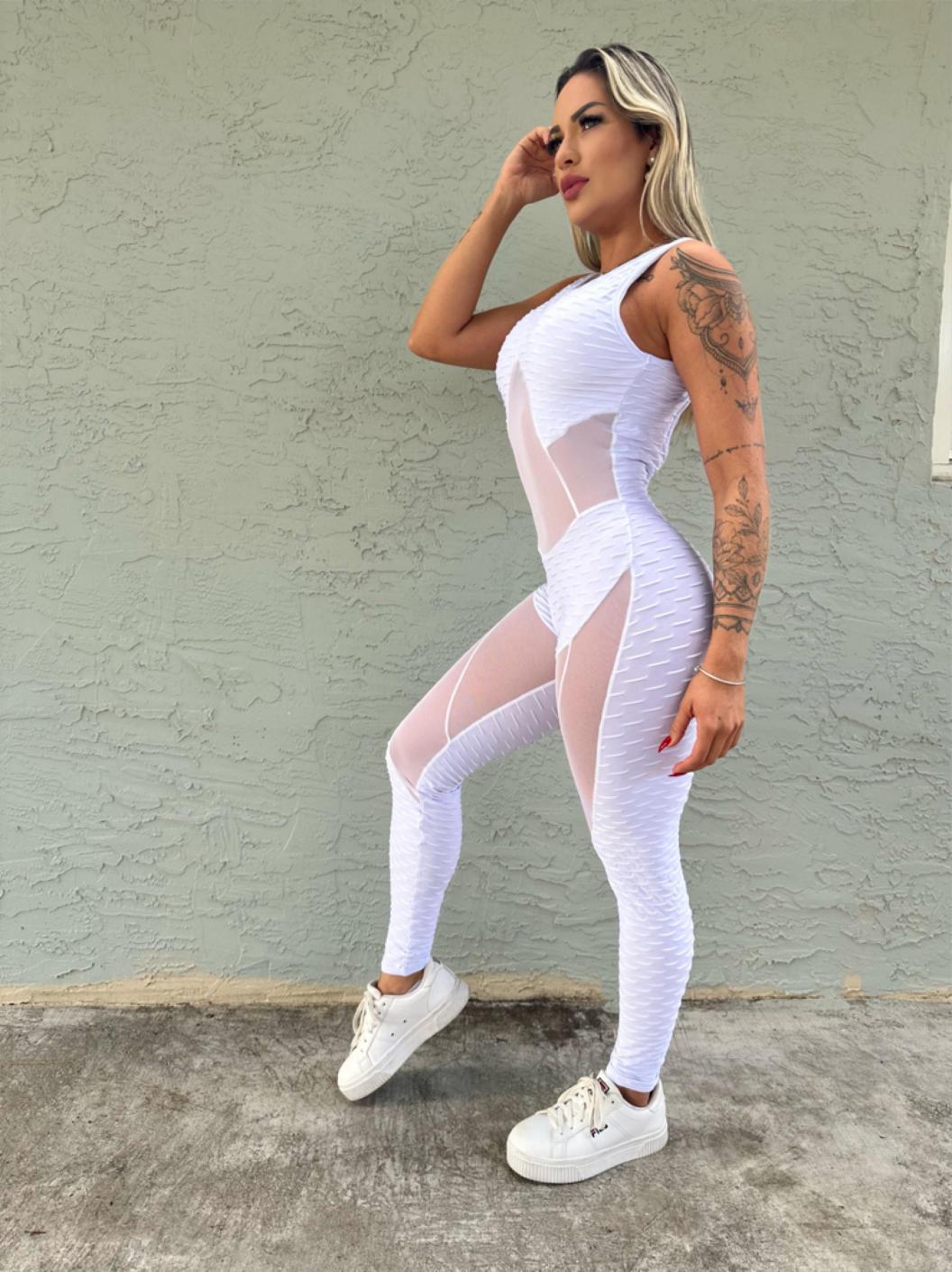 SCRUNCH BOOTY WHITE MASH DETAIL JUMPSUIT